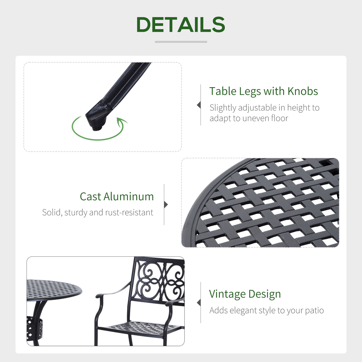 33-Inch Roud Patio Dining Table with Umbrella Hole, Cast Aluminum Garden Table, All Weather Patio Bisto Table, for Lawn, Garden, Outside