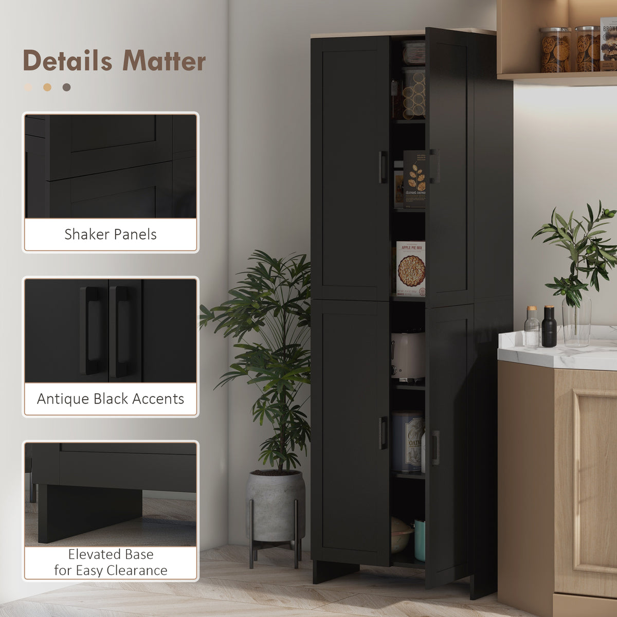 4-Door Kitchen Pantry Cabinet with Adjustable Shelves – 24"W x 67"H