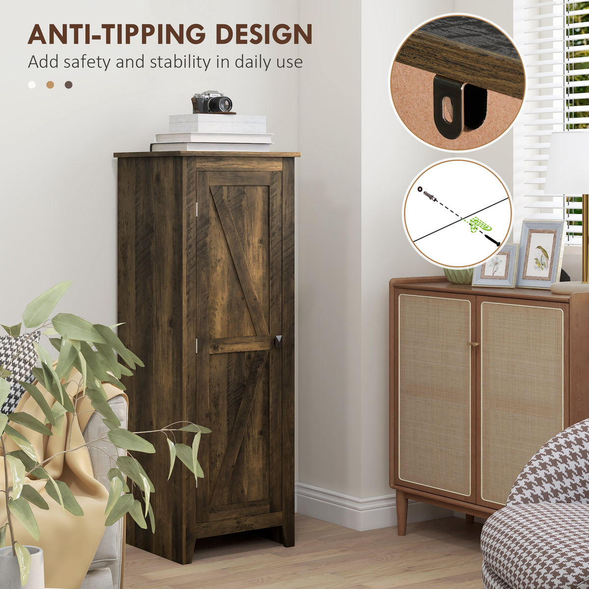 Farmhouse Kitchen Pantry Storage Cabinet with Barn Door – 17"W x 48"H