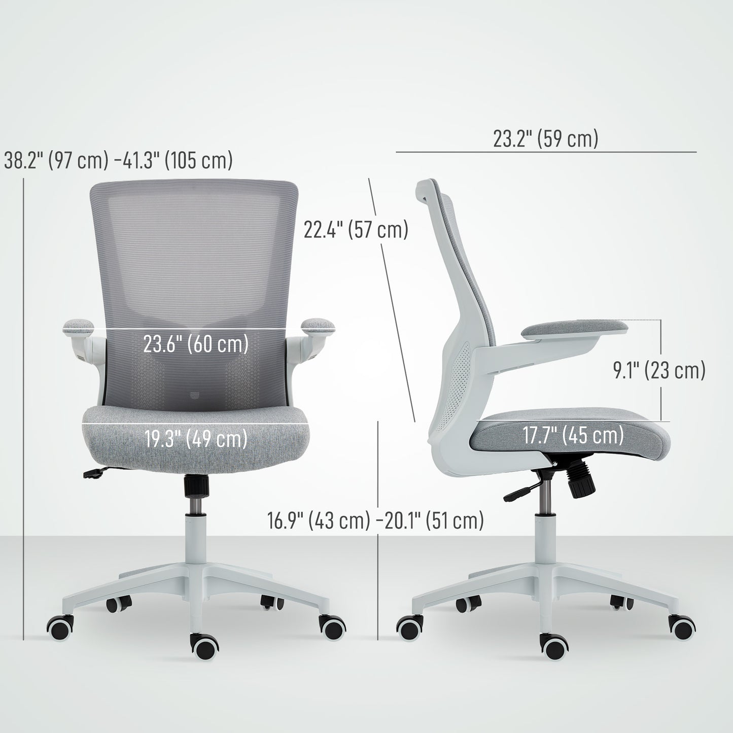 Ergonomic Swivel Office Chair with Adjustable Lumbar Support, Flip-Up Armrests, Wheels