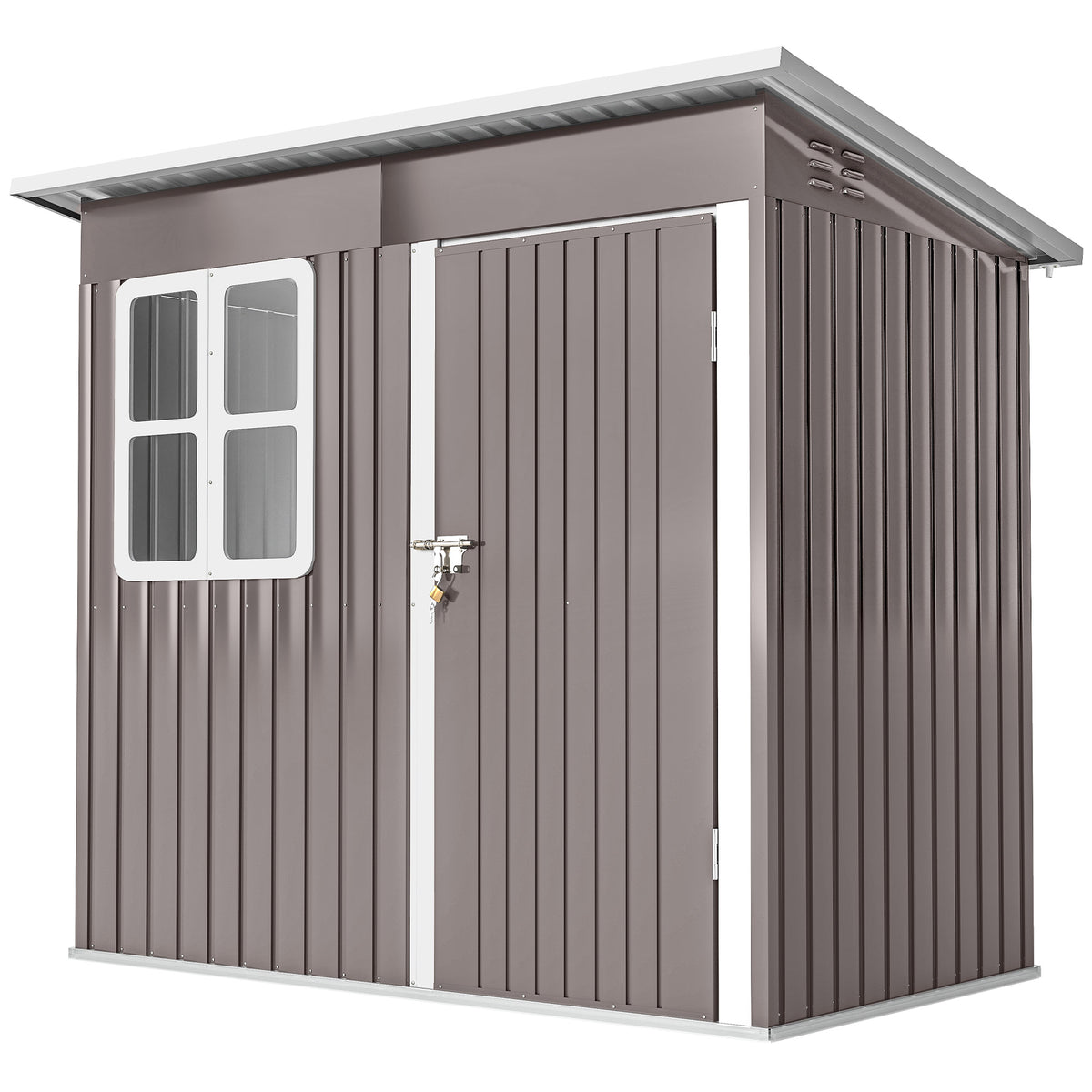 7' x 4' Galvanised Steel Outdoor Storage Shed, Garden Shed with Window, Lockable Wide Door and Air Vents – 87" W x 52.4" D x 68.1" /74.8" H