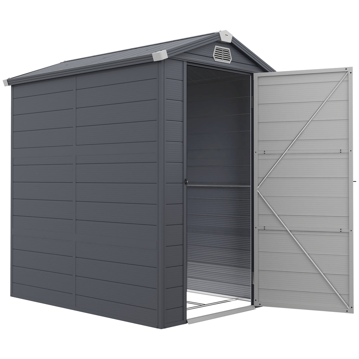 4.5' x 6' Garden Storage Shed with Latch Door, Vents, Sloped Roof – Dark Grey