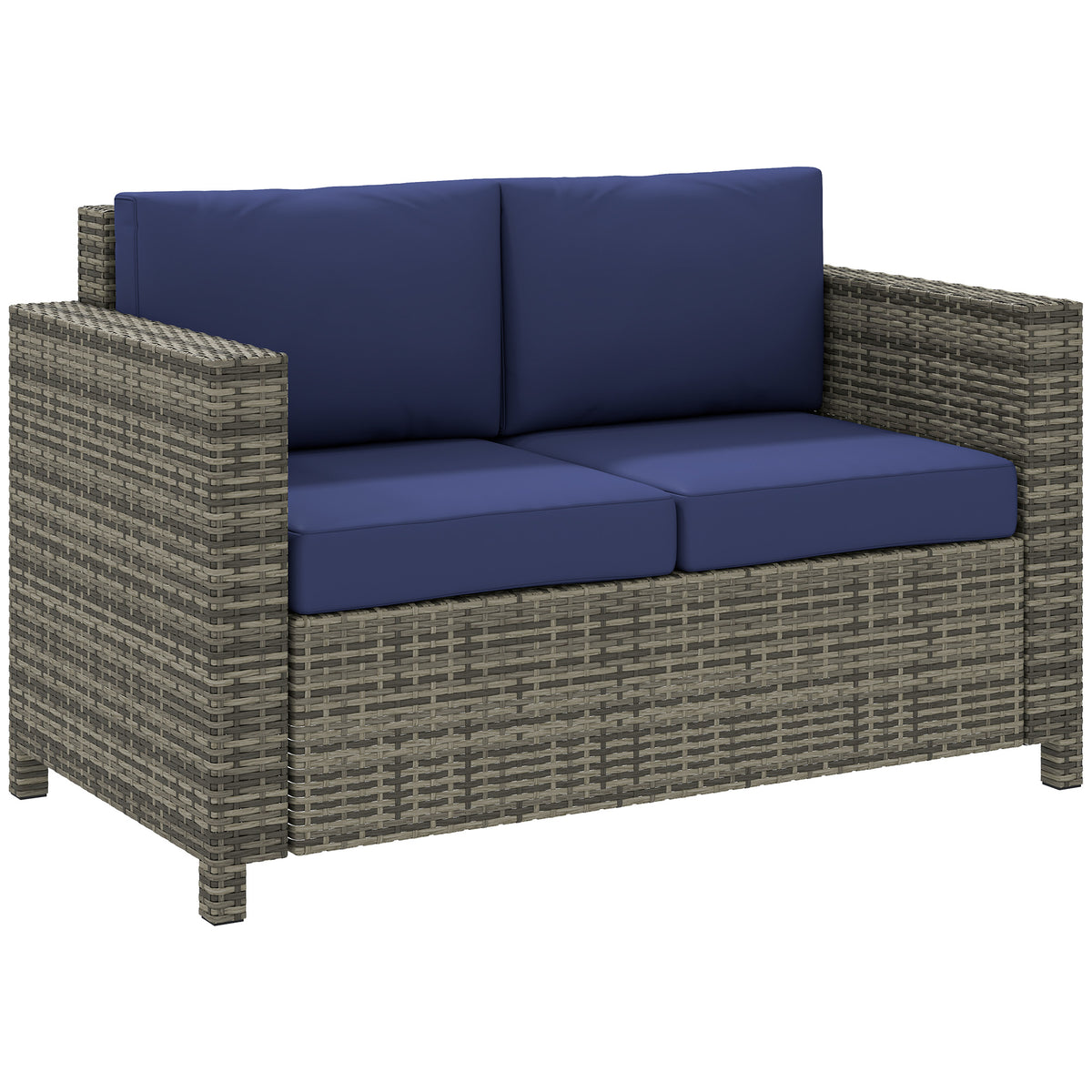 Wicker Outdoor Sofa, All Weather Patio Couch Loveseat with Cushions for Balcony, Deck, Garden, Poolside – Dark Blue