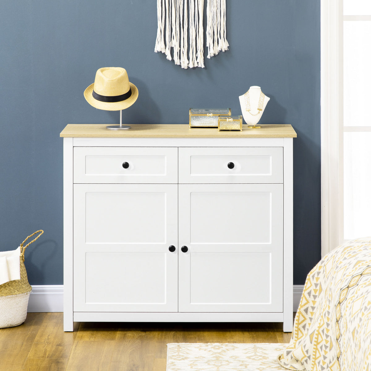 Modern Kitchen Storage Cabinet with Drawers and Adjustable Shelf – 39"W x 34"H