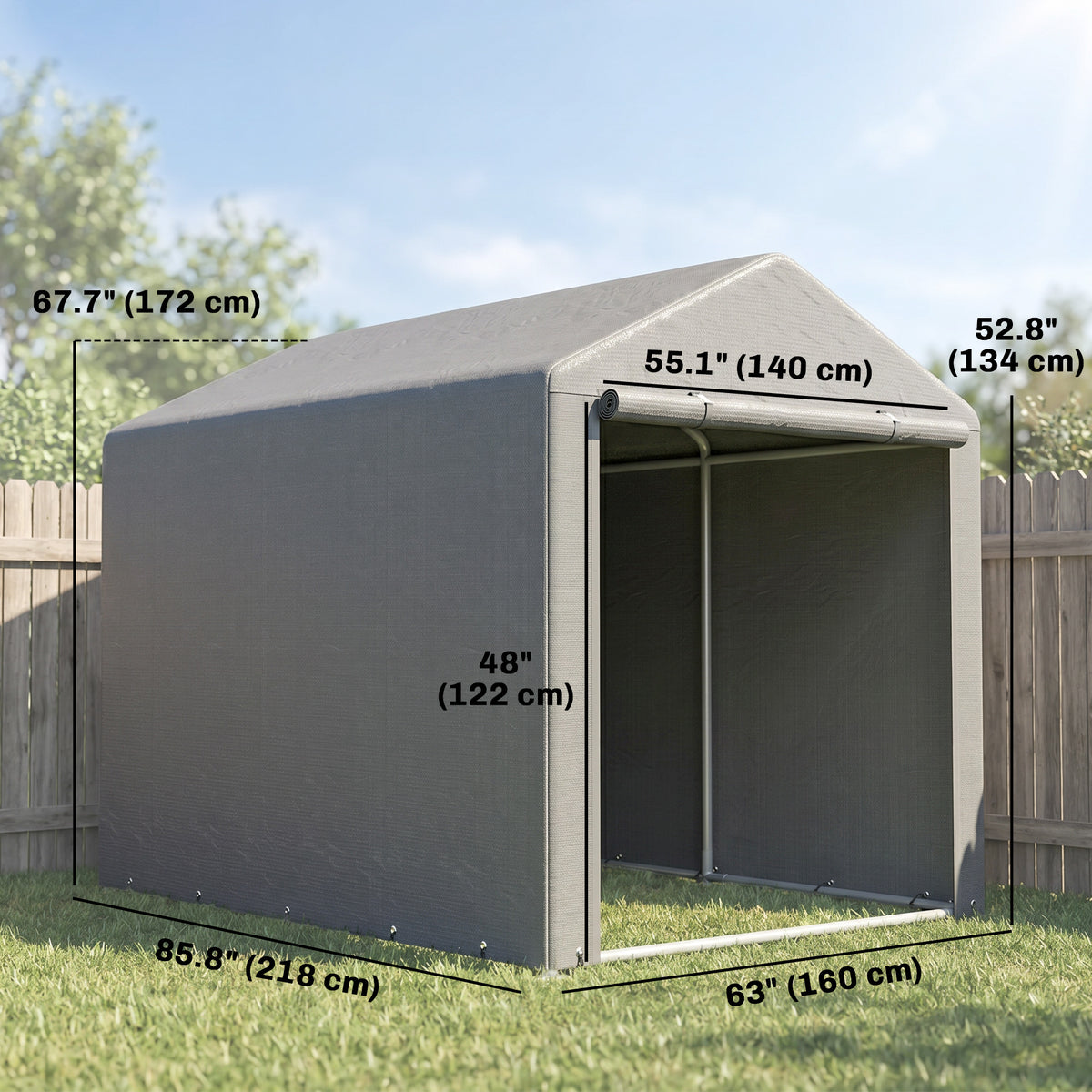 Portable Bicycle Shed with Galvanised Steel Frame and Large Door, Waterproof Outdoor Shed for Garden Tools – Light Grey