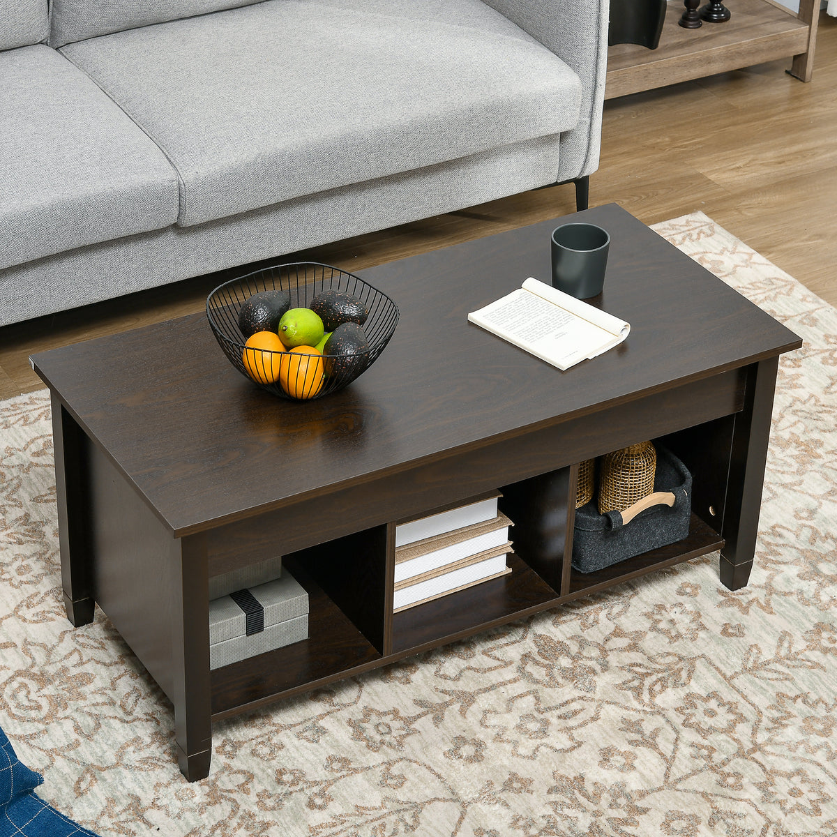 41" Lift-Top Coffee Table with Hidden Compartment and 3 Open Shelves