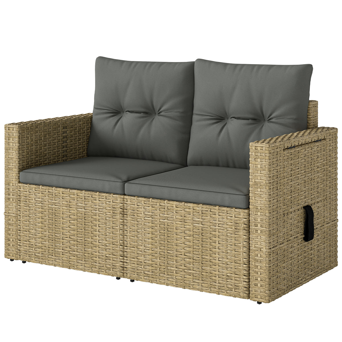 Wicker Outdoor Sofa with Side Trays, Rattan Patio Loveseat with Cushions for Garden Balcony