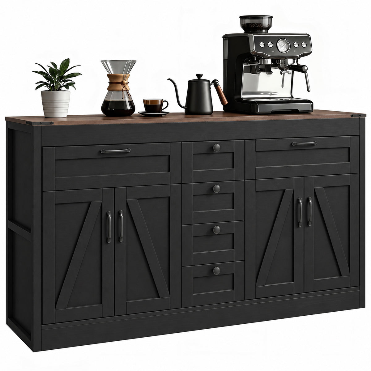 Farmhouse Kitchen Cabinet with 4 Barn Doors – 55"W x 32"H