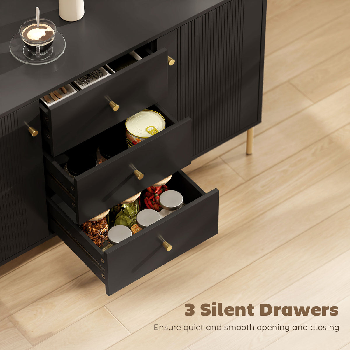 Modern Sideboard with 3 Soft-Close Drawers and 2 Adjustable Shelves – 47"W x 30"H