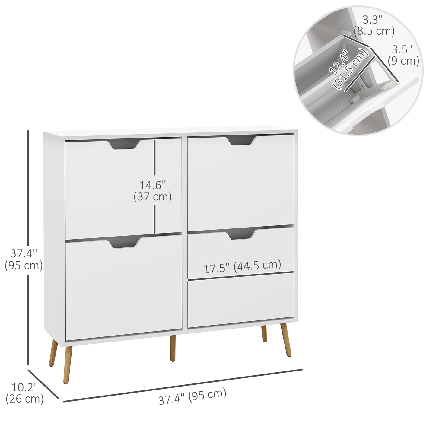 HOMCOM White Shoe Cabinet: 4 Flip Drawers, Adjustable Shelves, 16 Pairs