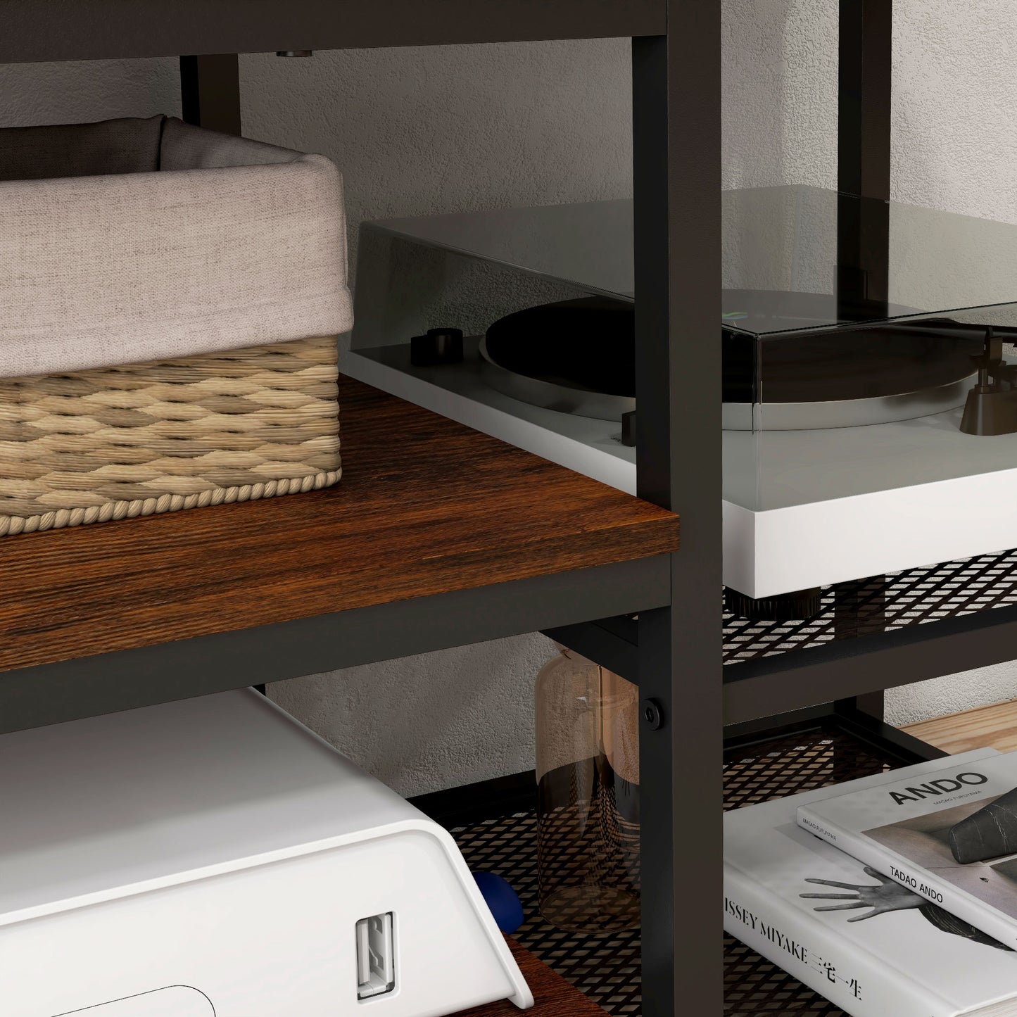 HOMCOM Industrial TV Stand for 80-inch TVs with Open Storage Shelves