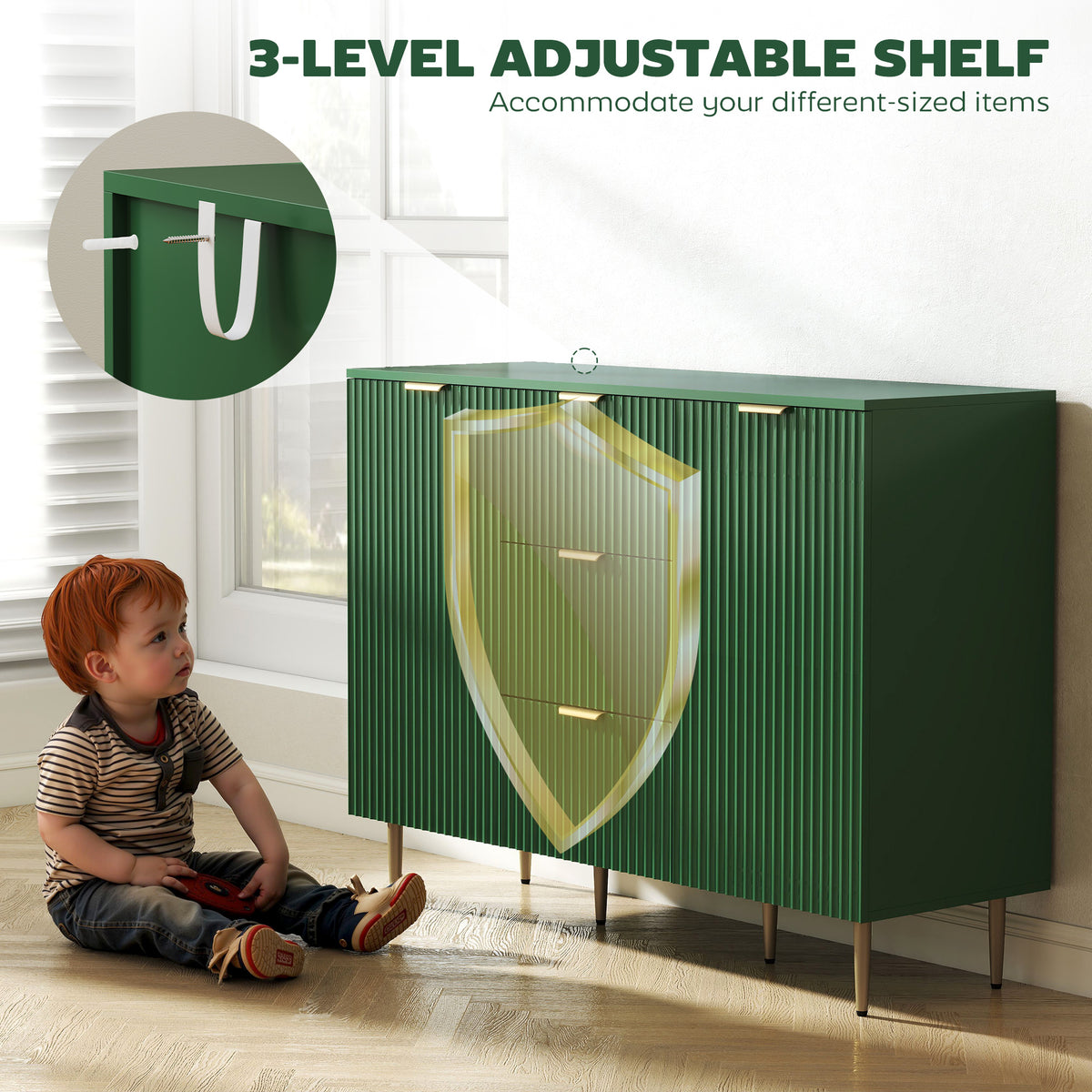 Sideboard Buffet Cabinet with 3 Drawers and Adjustable Shelves – 47"W x 35"H