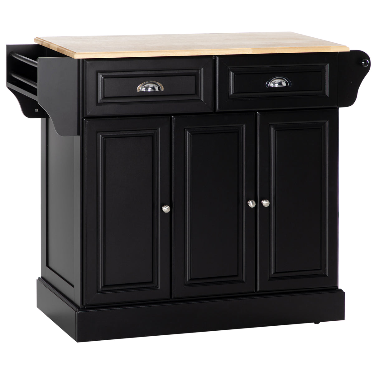 Rolling Kitchen Island with Rubberwood Top and Towel Rack – 43"W x 36"H