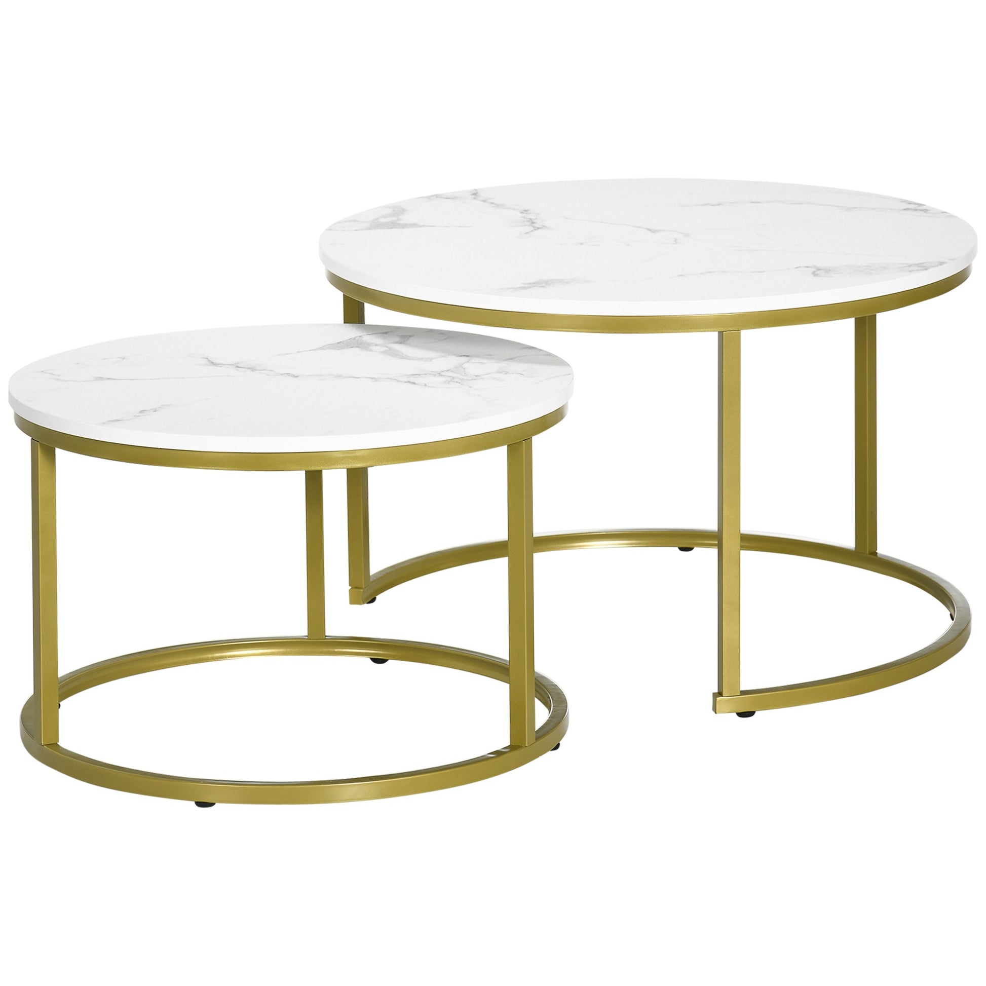 HOMCOM Modern Round Nesting Coffee Tables Set, White Marble Effect Top
