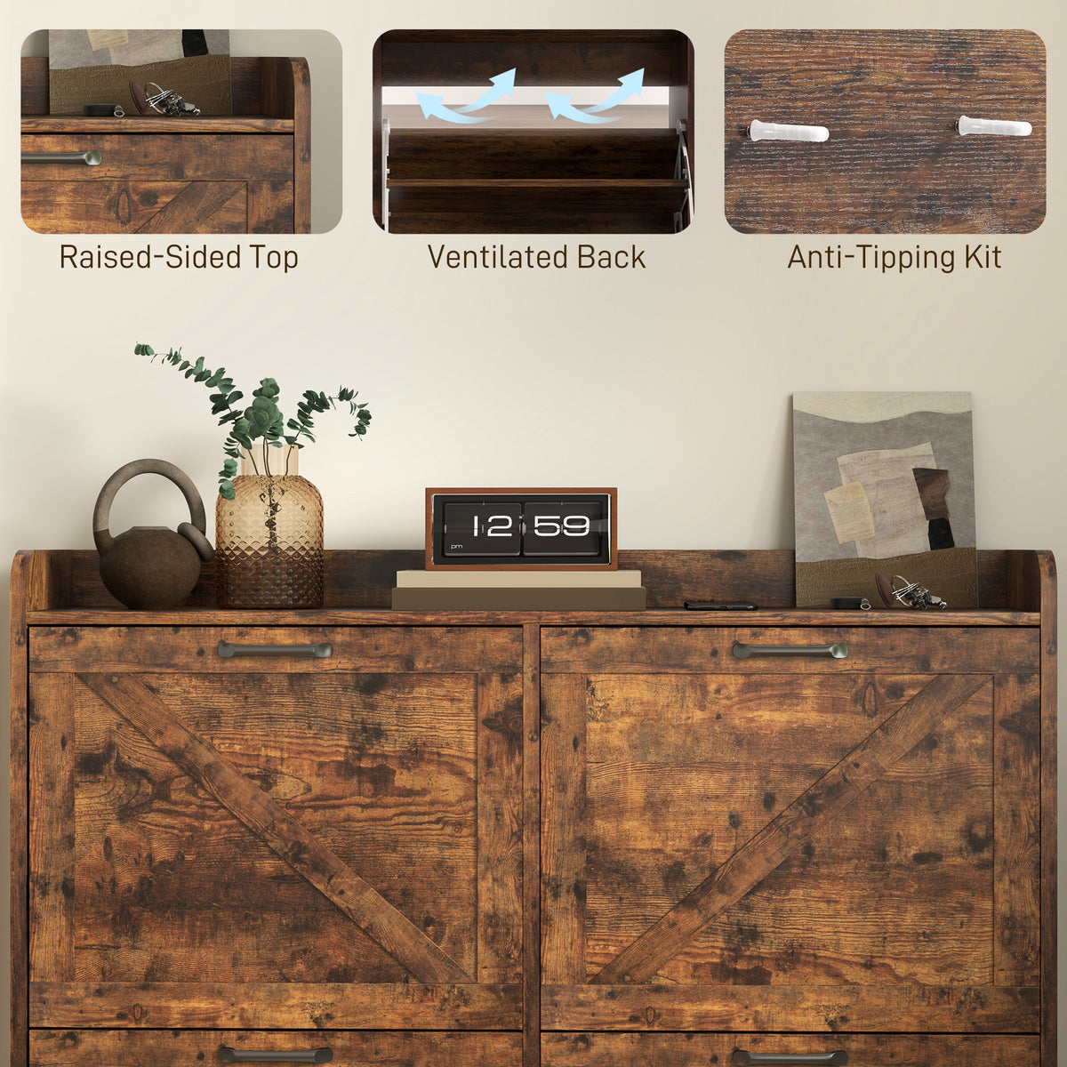 Narrow Shoe Storage Cabinet with 4 Flip Drawers – 41"W x 35"H