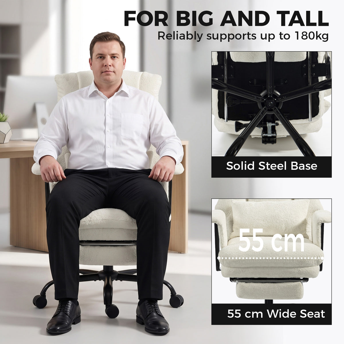 Office Chair, 400 lbs Heavy Duty Velvet Computer Desk Chair with Lumbar Support, Cream White