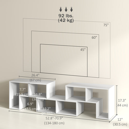 TV Stand for TVs up to 75" – 3-Piece Modular TV Console with Open Storage Shelves – 71" Wide
