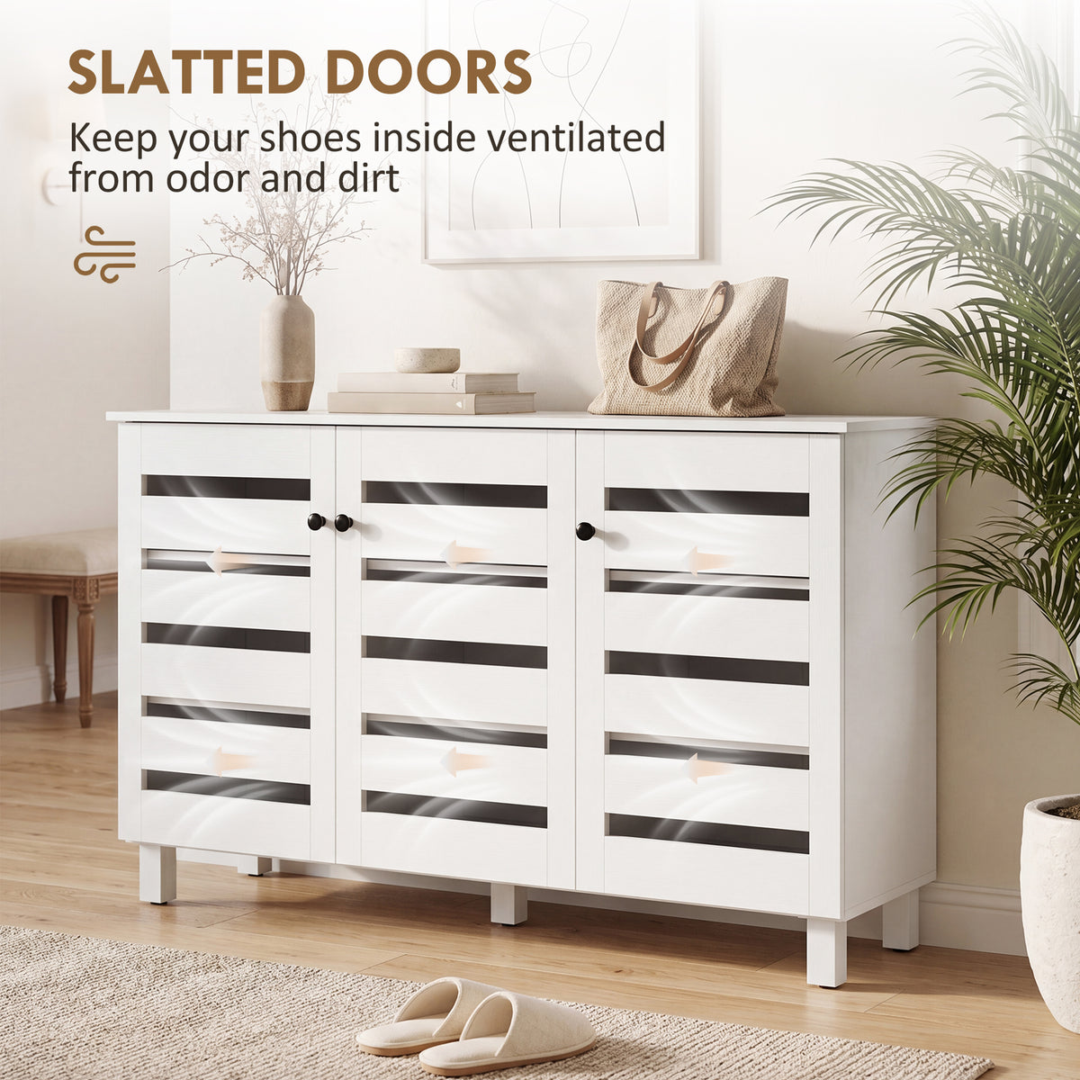 Shoe Cabinet with 3 Slatted Doors – 44"W x 26"H