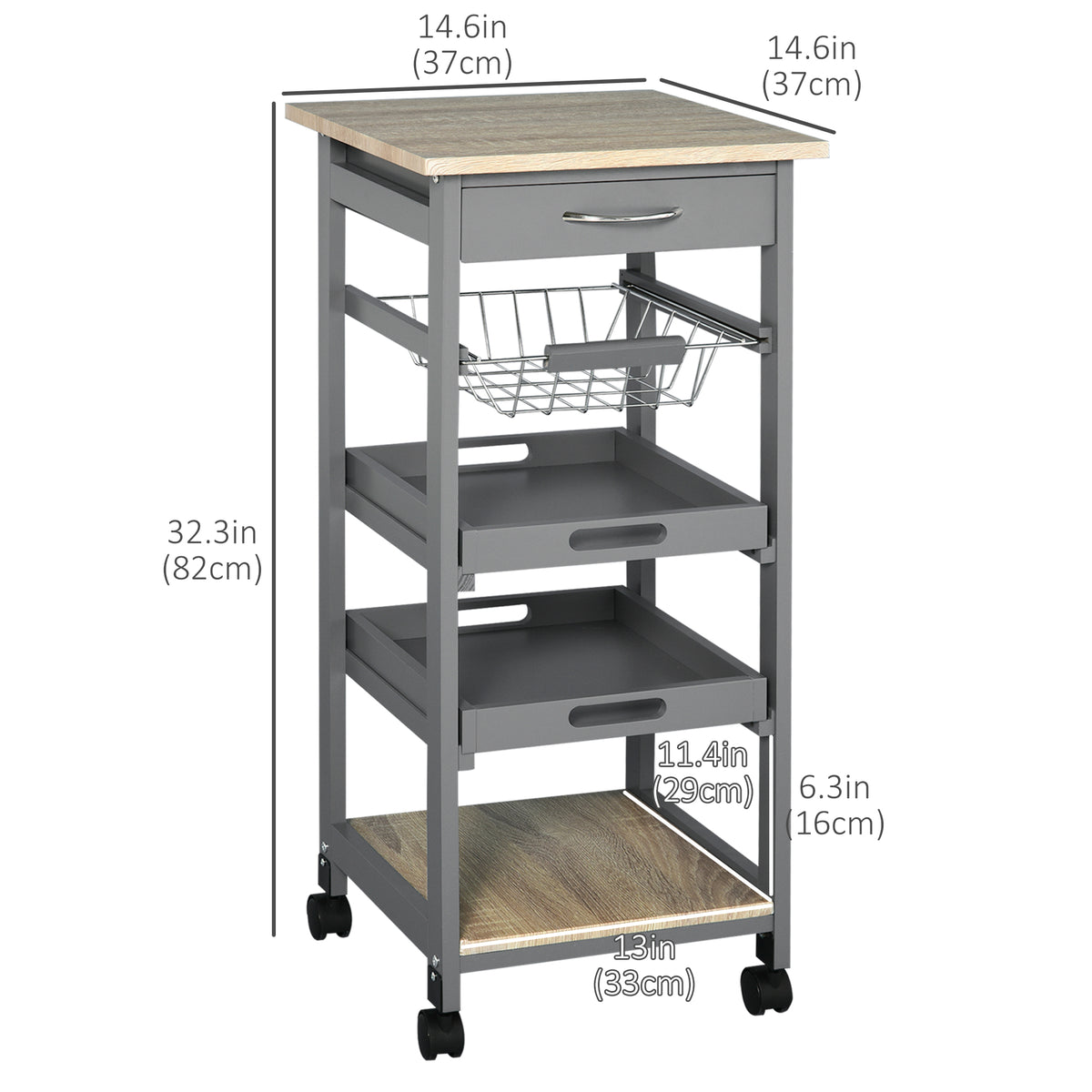 Rolling Kitchen Island Cart with Drawer – 15"W x 32"H