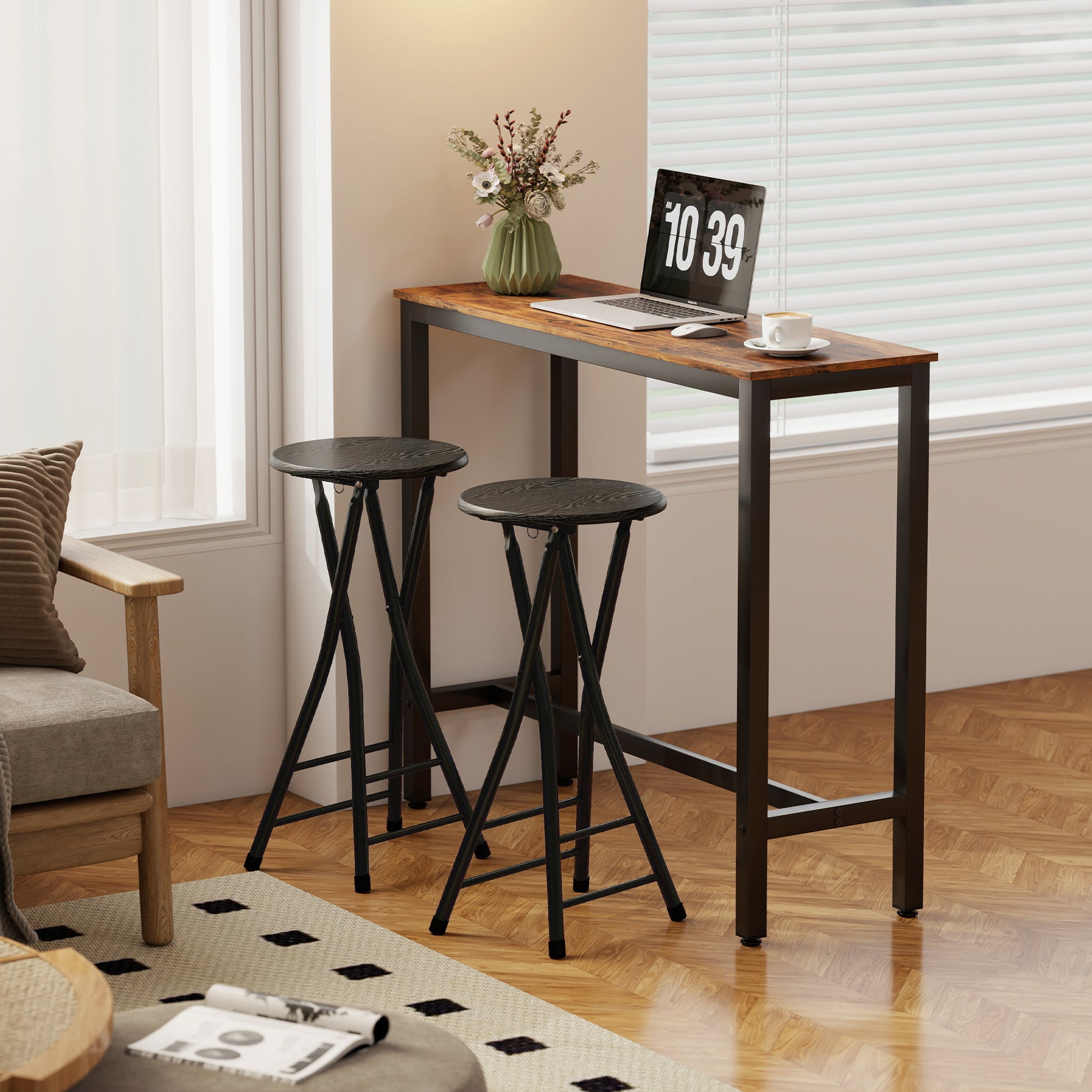 HOMCOM Set of 2 Foldable Barstools, Counter Height with Footrest, Steel Legs