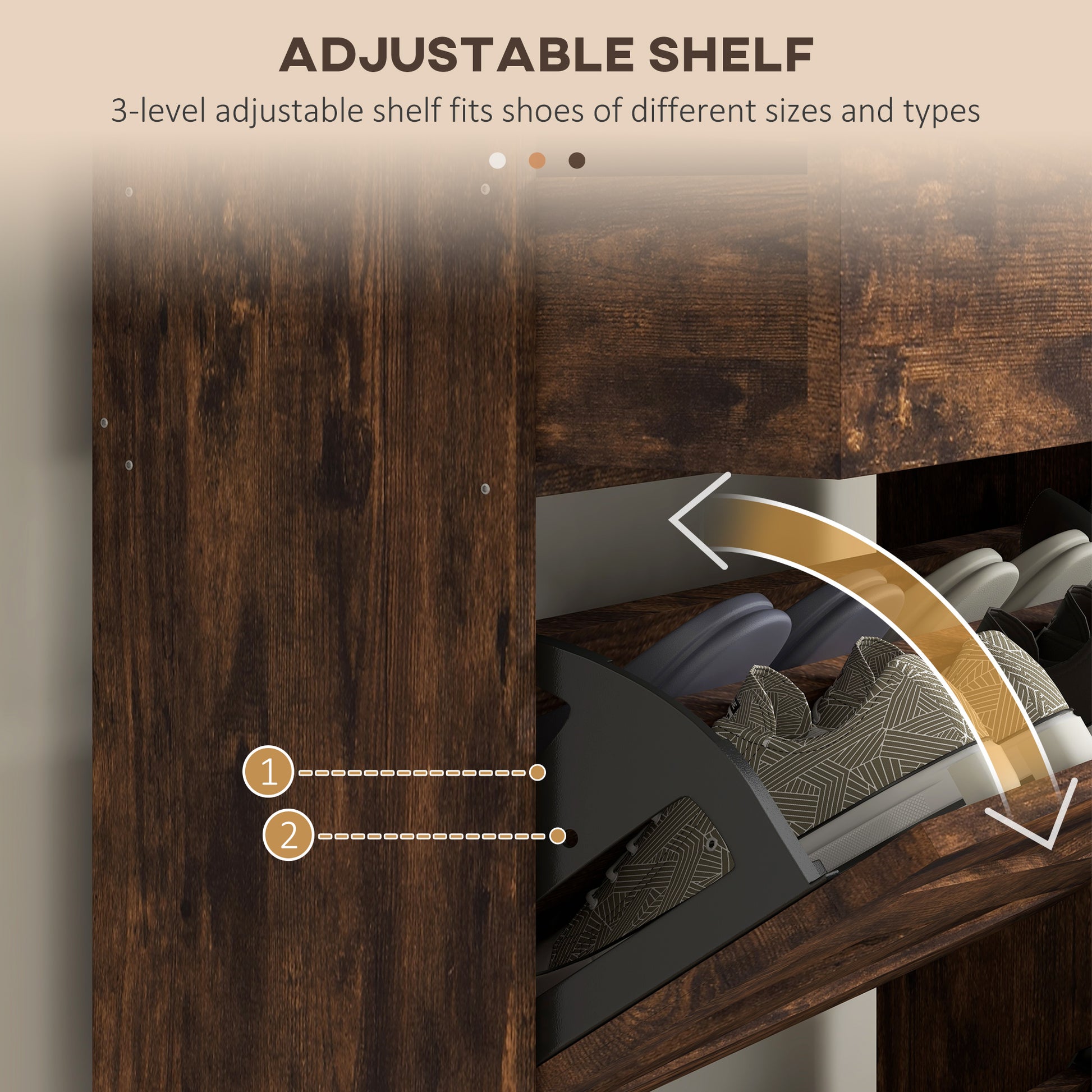 HOMCOM Slim Rustic Brown Shoe Cabinet: 2 Flip Drawers, Adjustable Shelves, 12 Pair Storage Organizer