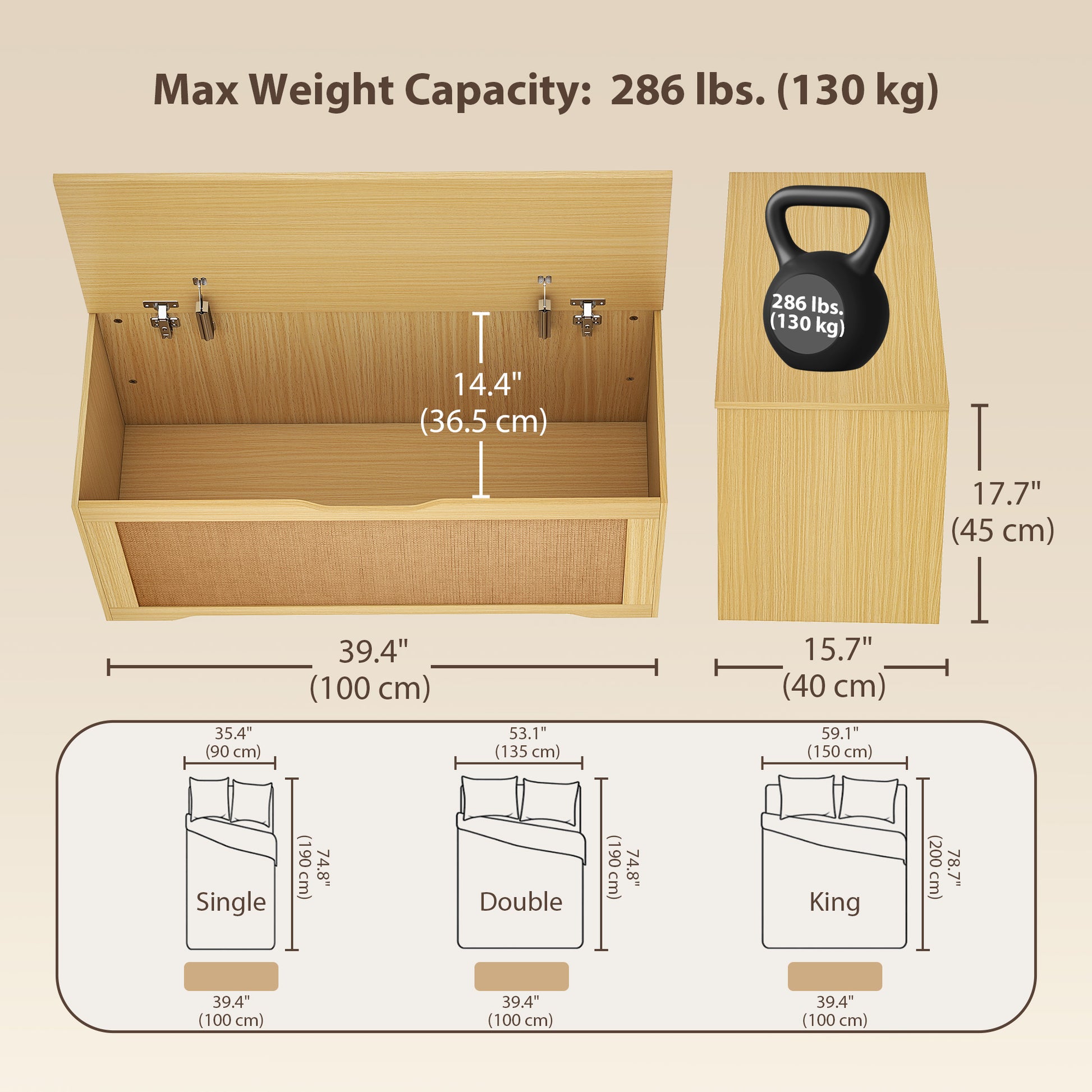 Storage Chest Lift Top Oak 39.4"