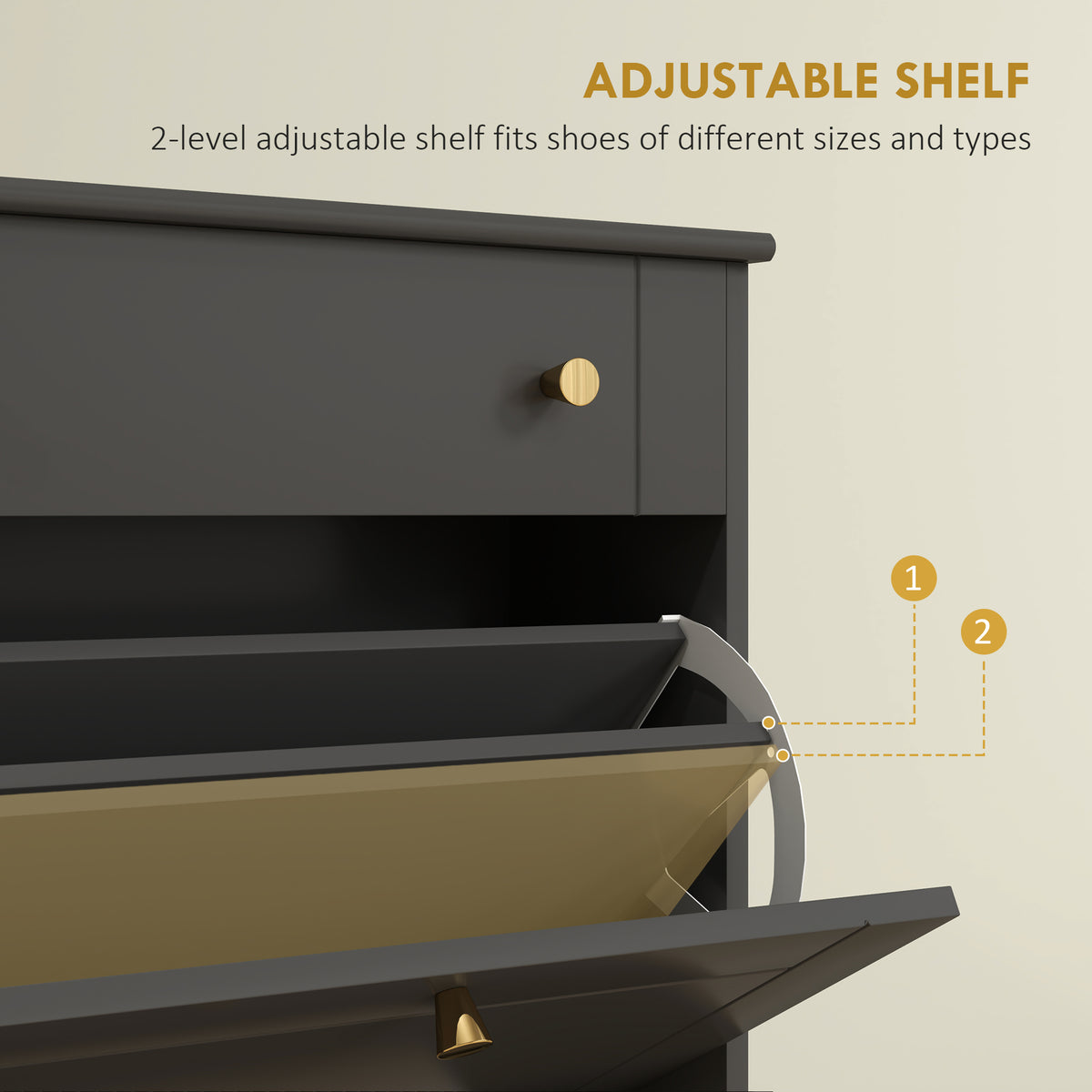 Slim Shoe Storage with 2 Flip Drawers and Adjustable Shelves – 24"W x 39"H