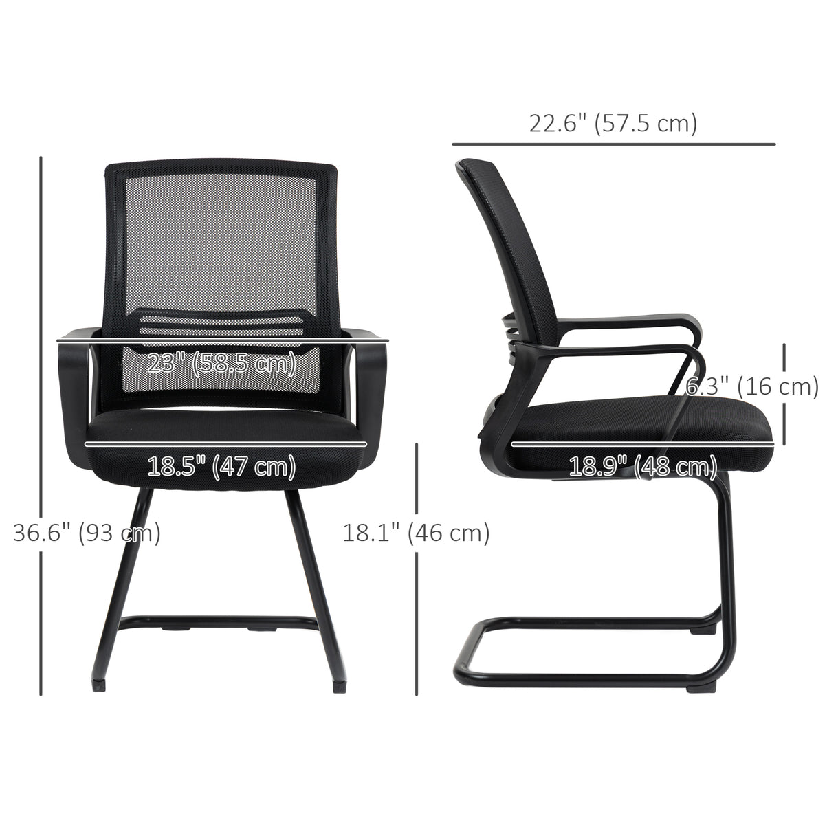 Ergonomic Desk Chair No Wheels, Padded Mesh Office Reception Chair with Sled Base, Black