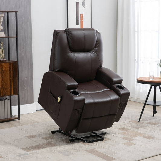 HOMCOM Power Lift Recliner Chair: Elderly Brown PU Leather, Footrest, Remote Control