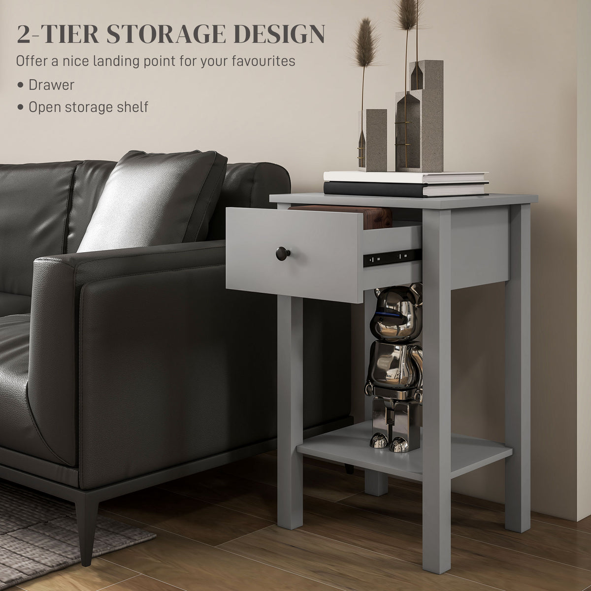 2-Tier Nightstands with Drawer and Shelf, Set of 2 – 16"W x 26"H