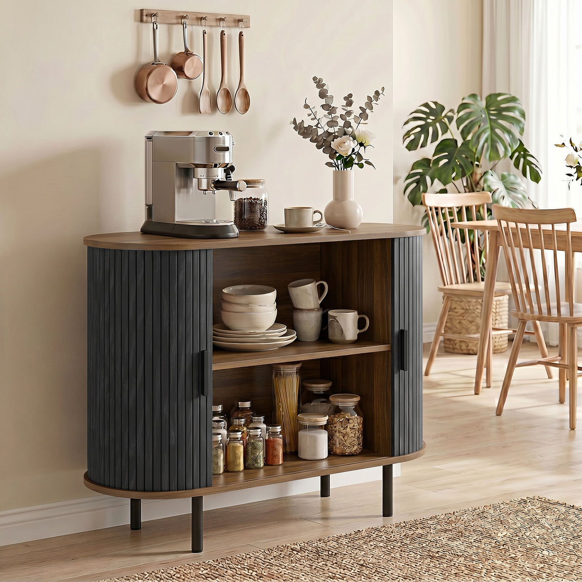 Sideboard Buffet Cabinet with Curved Tambour Doors and Storage – 39"W x 30"H