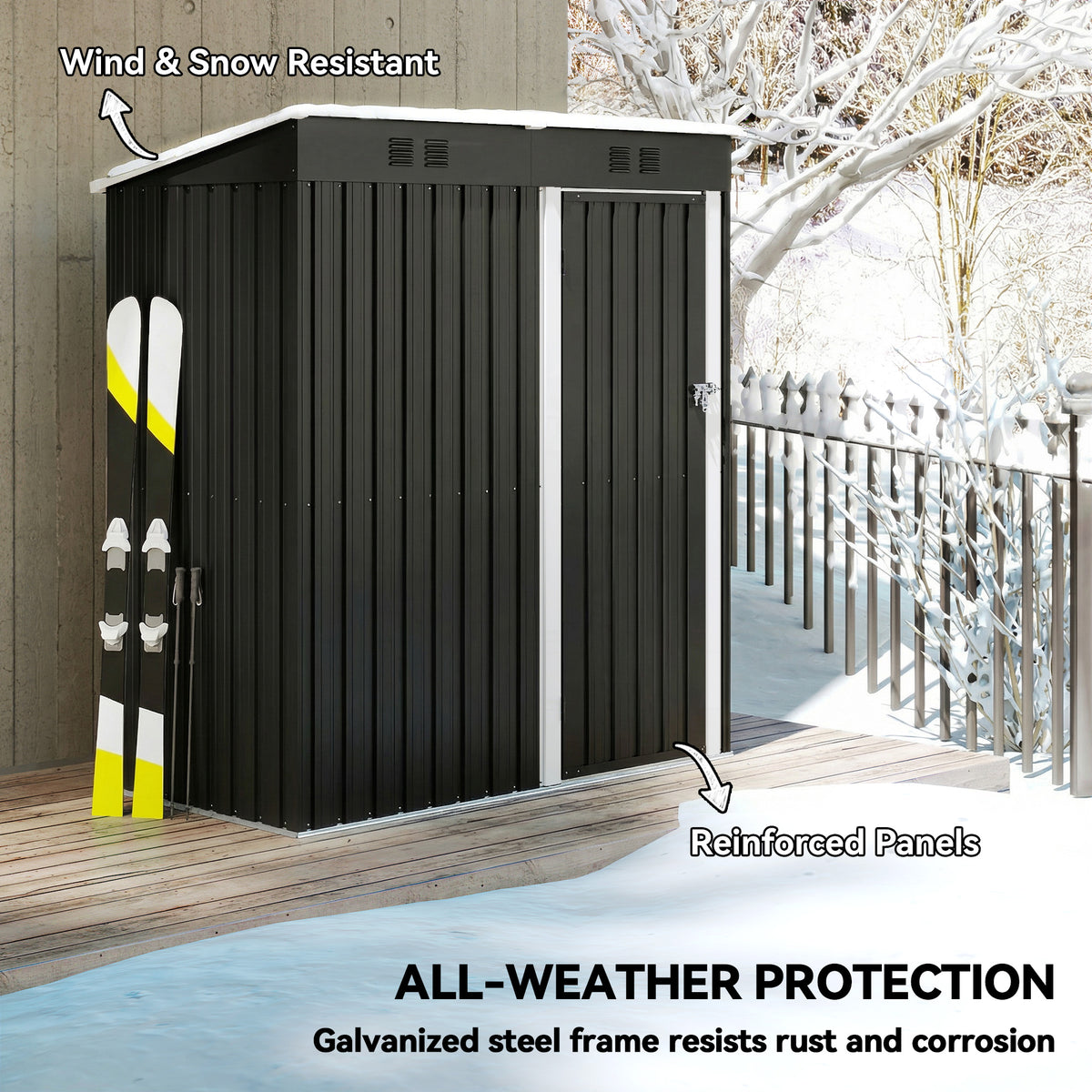 5 x 3 ft Outdoor Storage Shed, Lean-to Metal Garden Shed with Lockable Door and Vents