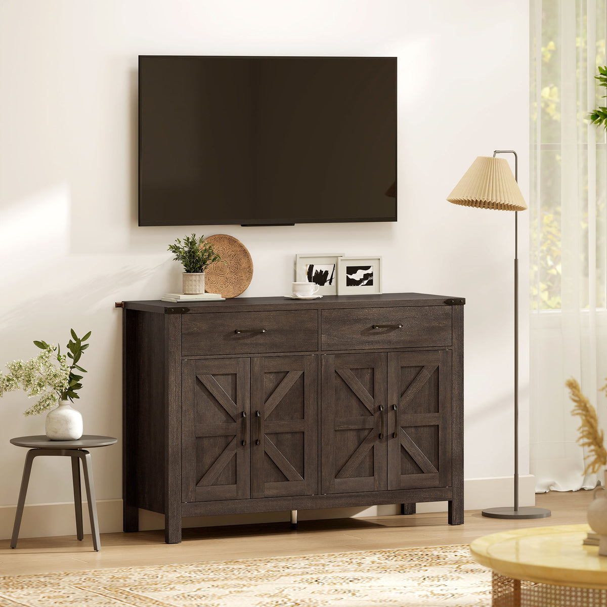 Farmhouse Kitchen Storage Cabinet with 2 Drawers and Shelves – 47"W x 32"H