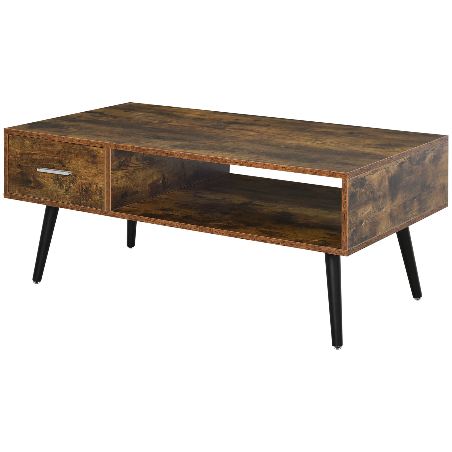 HOMCOM Retro Industrial Coffee Table with Storage Drawer & Shelf, Rustic Brown Wood