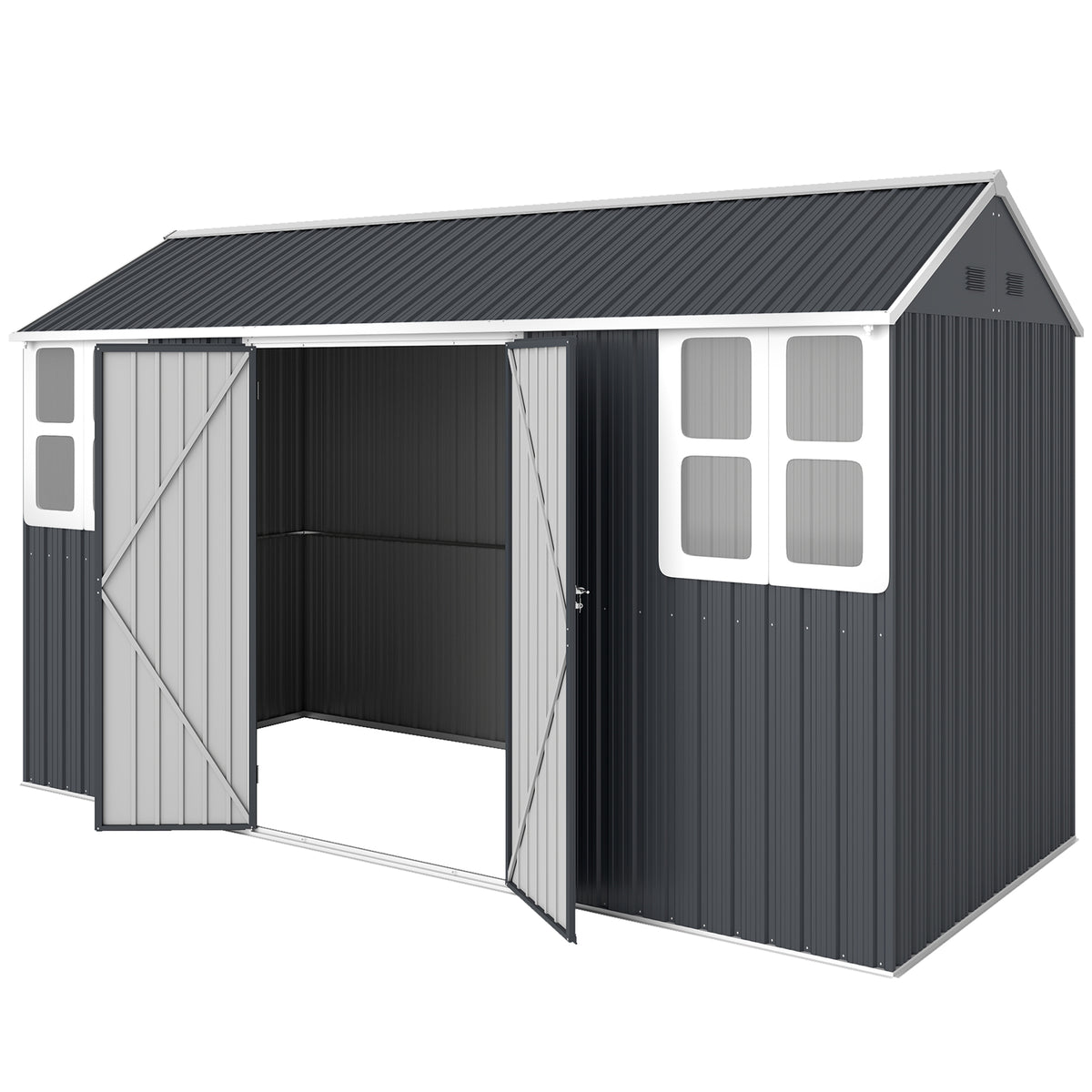 12' x 5.5' Metal Garden Storage Shed, Outdoor Tool Storage House with Lockable Door, Vents, Sloped Roof – Dark Grey
