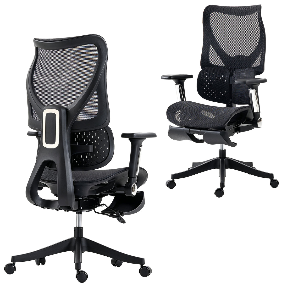 Ergonomic Office Chair with Lumbar Support, Mesh Reclining Desk Chair with Footrest, Black