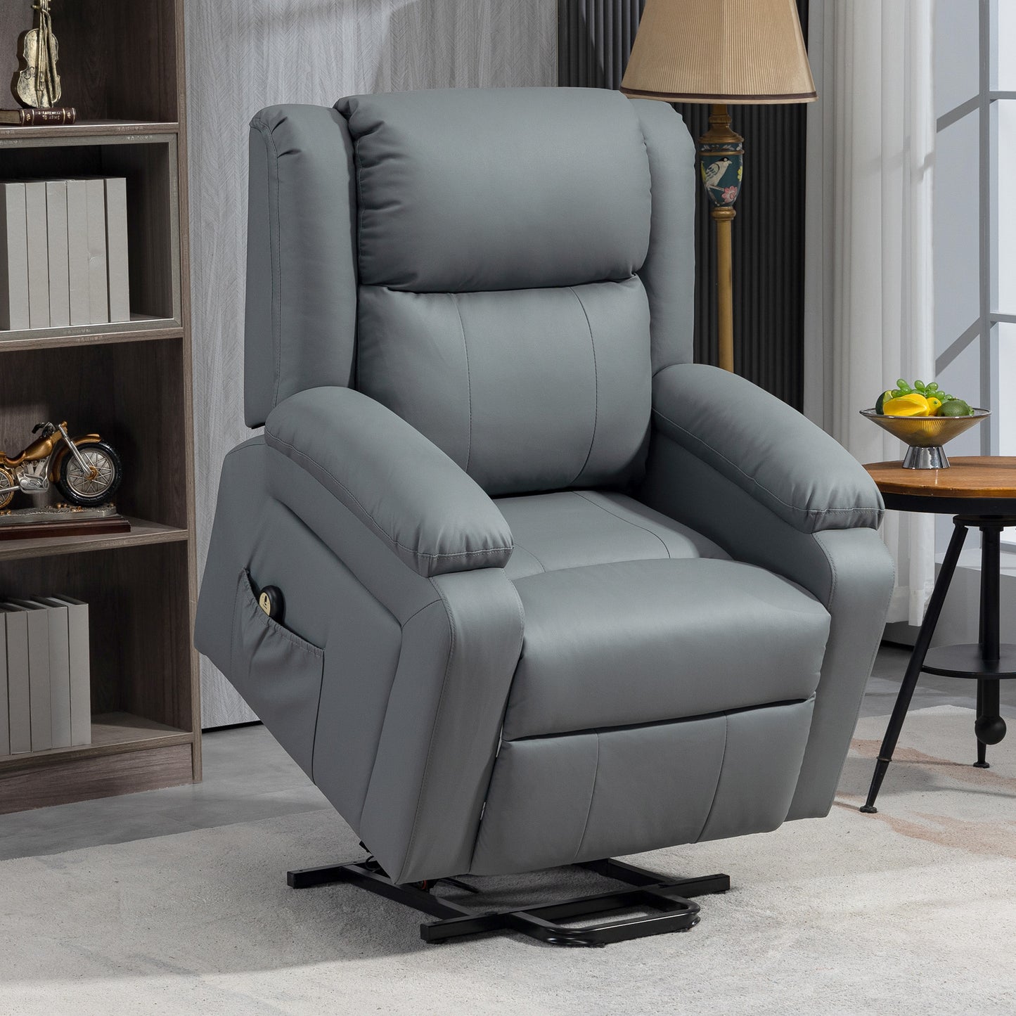 HOMCOM Electric Power Lift Recliner Chair, PU Leather, Remote, Side Pockets, Grey
