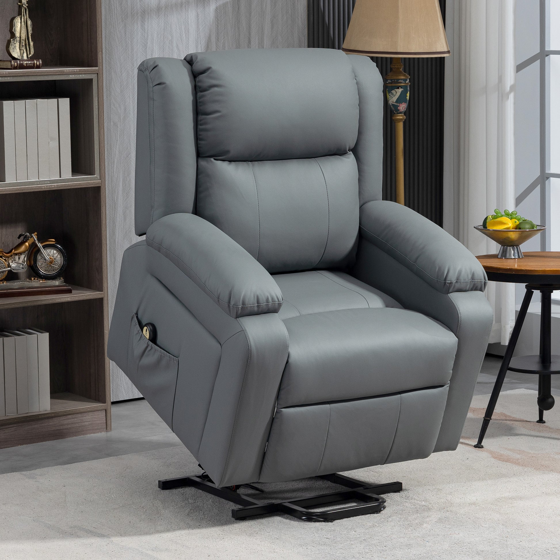 HOMCOM Electric Power Lift Recliner Chair, PU Leather, Remote, Side Pockets, Grey