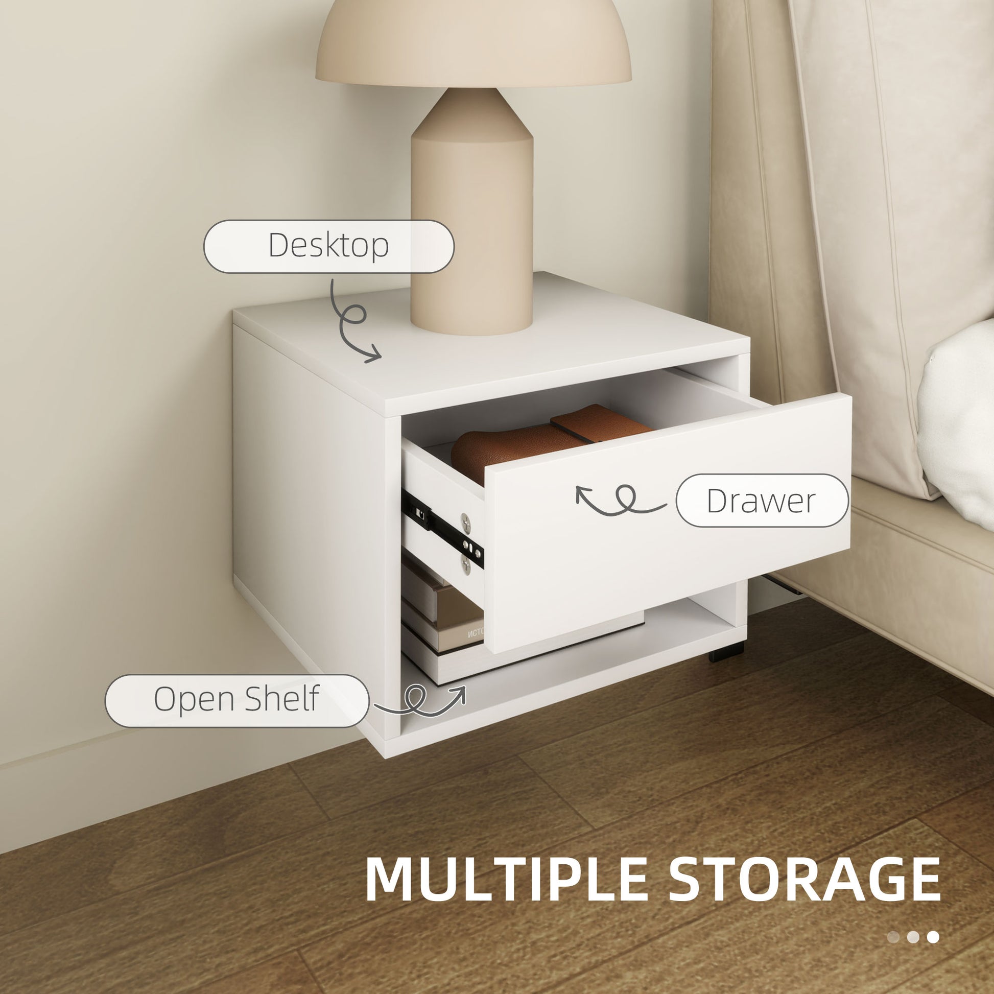 Modern White Floating Wall Mounted Nightstands Set of 2 with Drawer for Bedroom