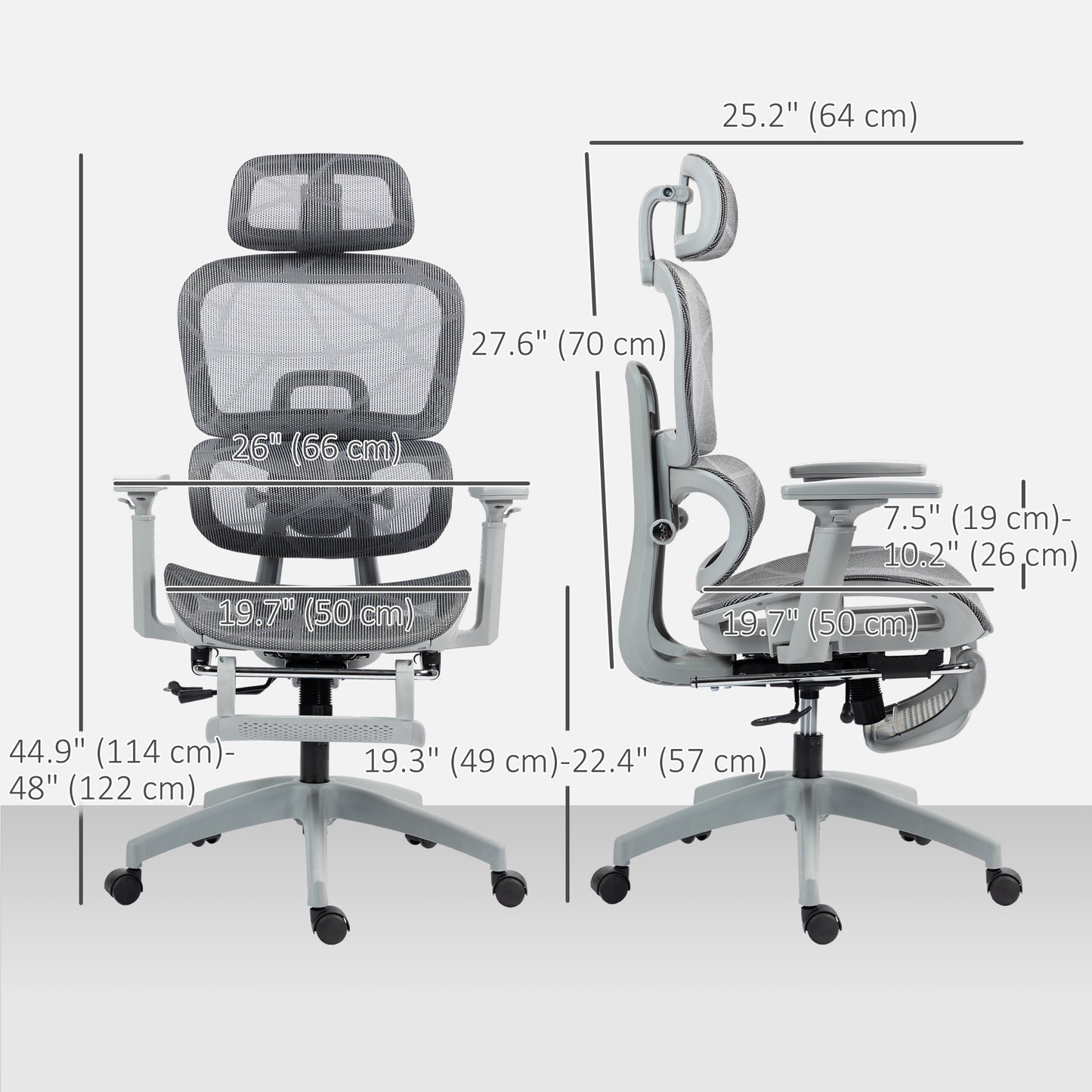 HOMCOM Grey Ergonomic Mesh Office Chair: High Back, 3D Armrests, Lumbar Support, Reclining