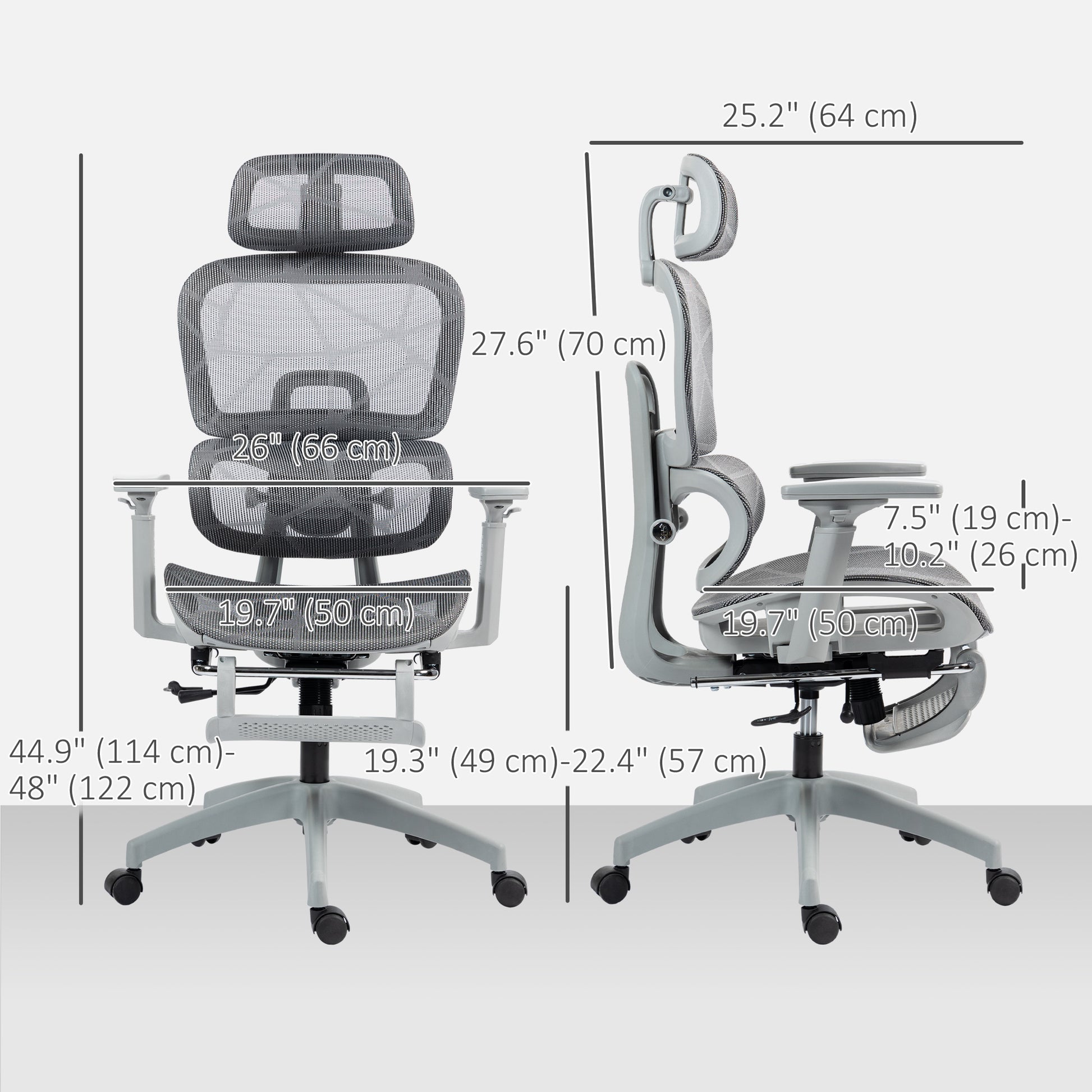 HOMCOM Grey Ergonomic Mesh Office Chair: High Back, 3D Armrests, Lumbar Support, Reclining