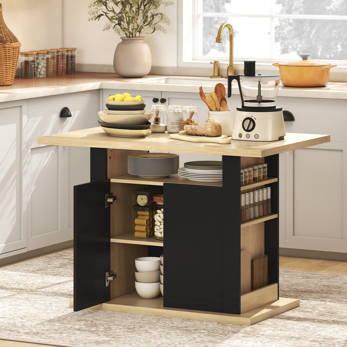 Kitchen Island Dining Table with Storage Cabinet – 43"W x 30"H