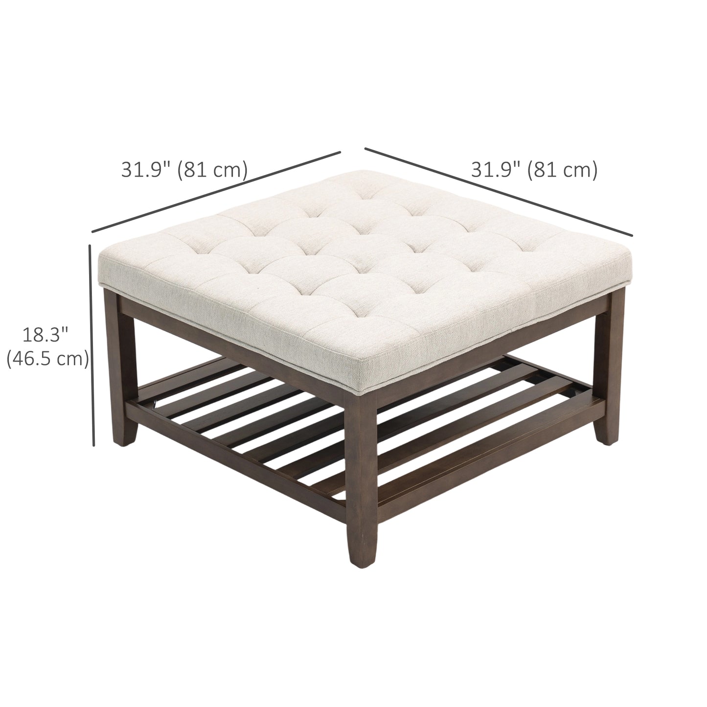 HOMCOM Square Ottoman Coffee Table with Storage, Beige Linen Tufted