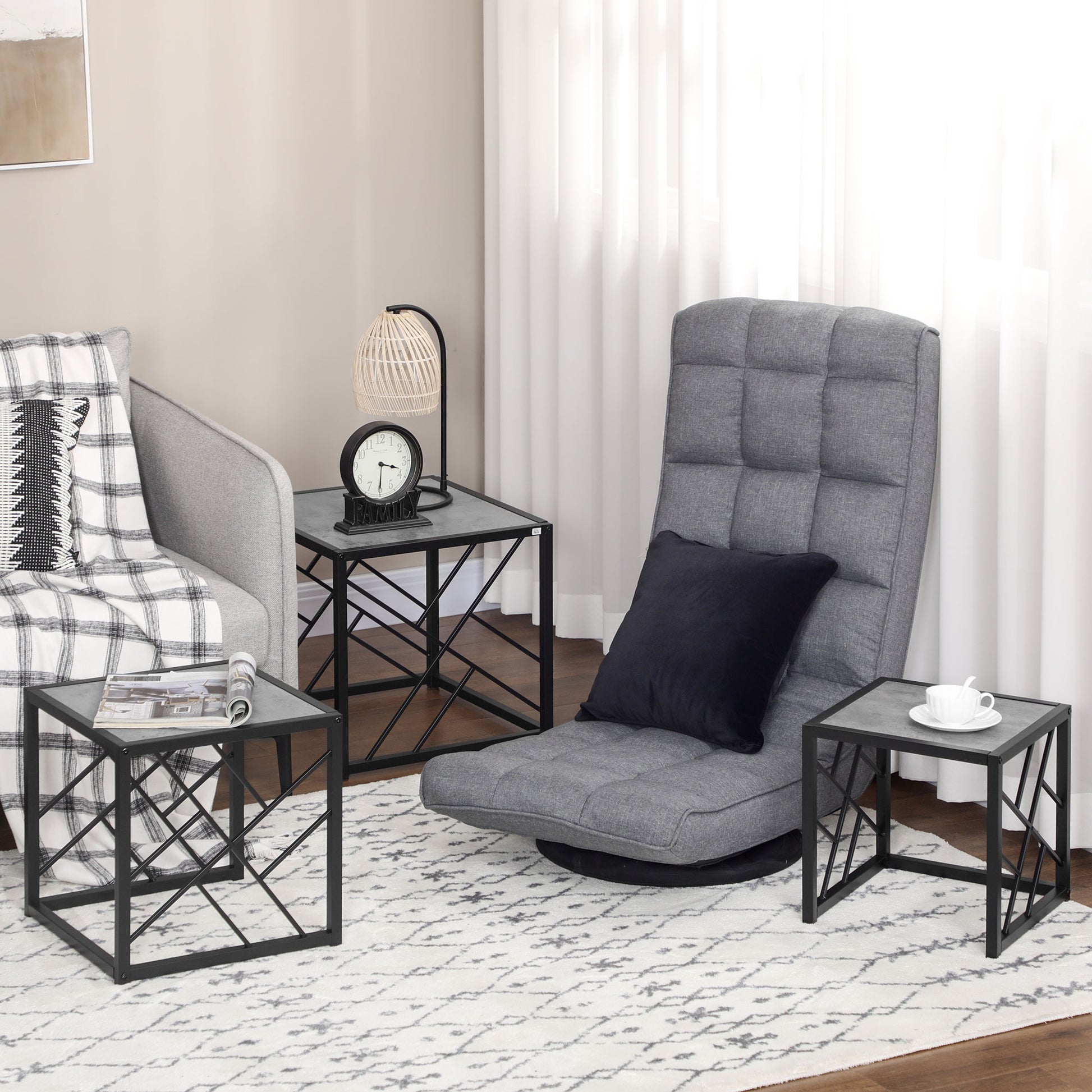 HOMCOM 3-Piece Square Nesting Coffee Tables Grey Marble Top Metal Frame