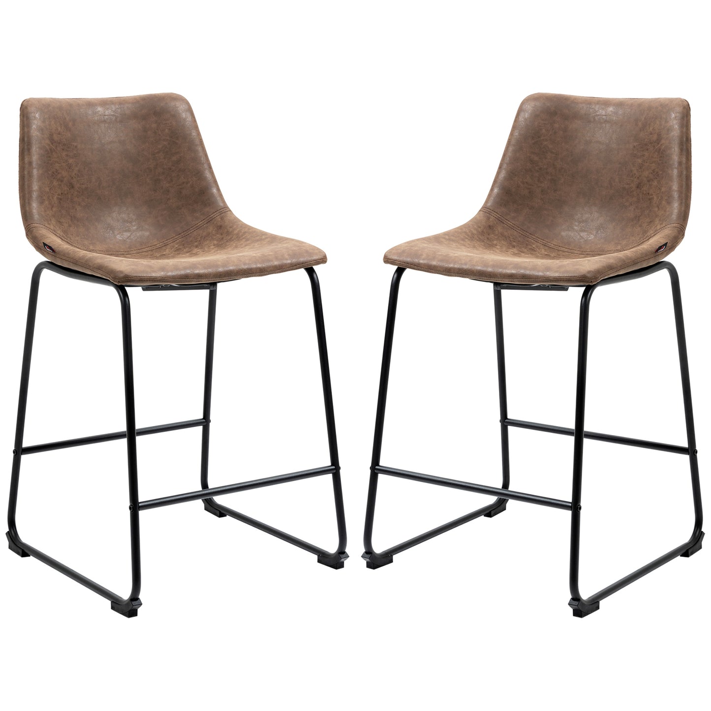 Stylish Vintage PU Leather Counter Height Bar Stools, Set of Two