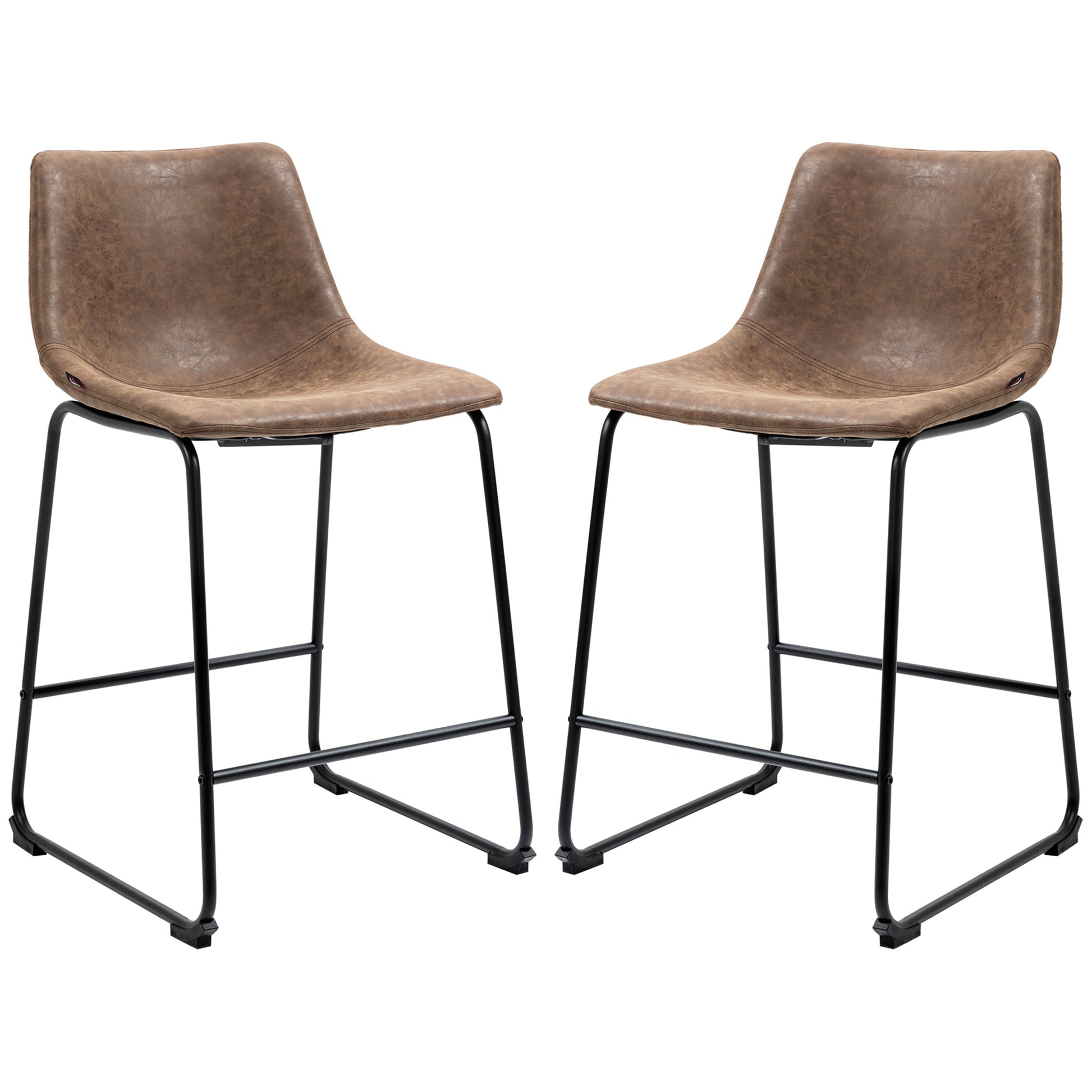 Stylish Vintage PU Leather Counter Height Bar Stools, Set of Two