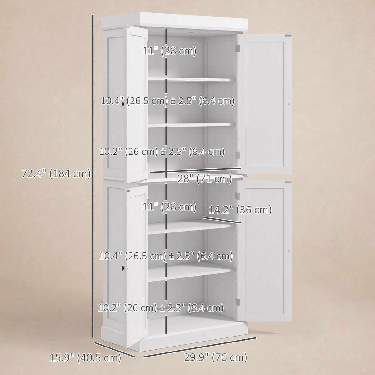 Freestanding Kitchen Pantry Cabinet with 4 Doors – 30"W x 73"H