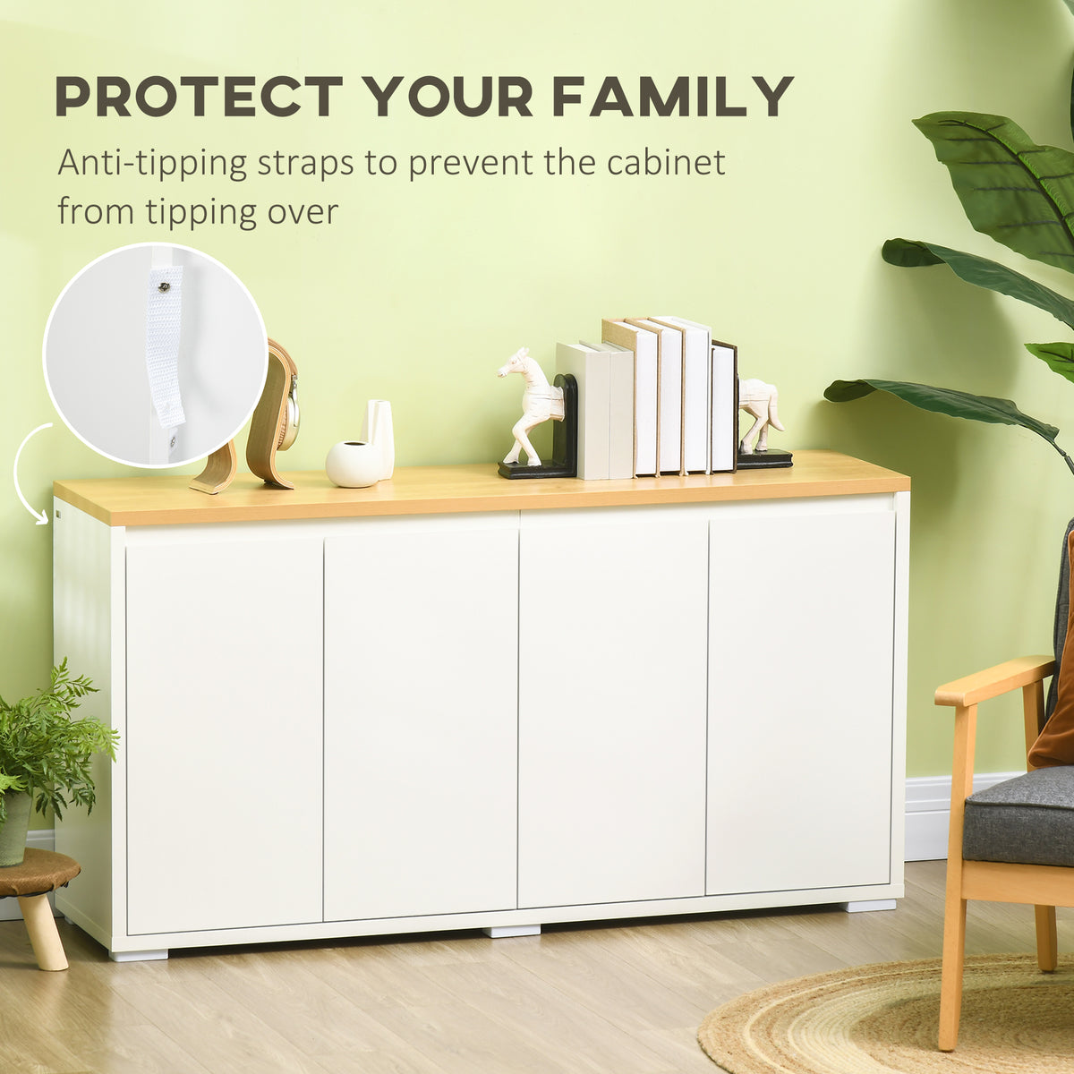 Sideboard with 2 Double Doors and Adjustable Shelves – 55"W x 30"H