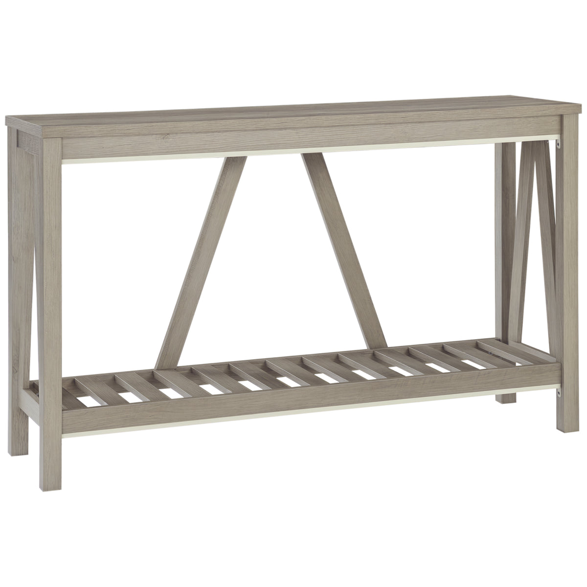 Farmhouse Console Table with Storage Shelf, Distressed Grey