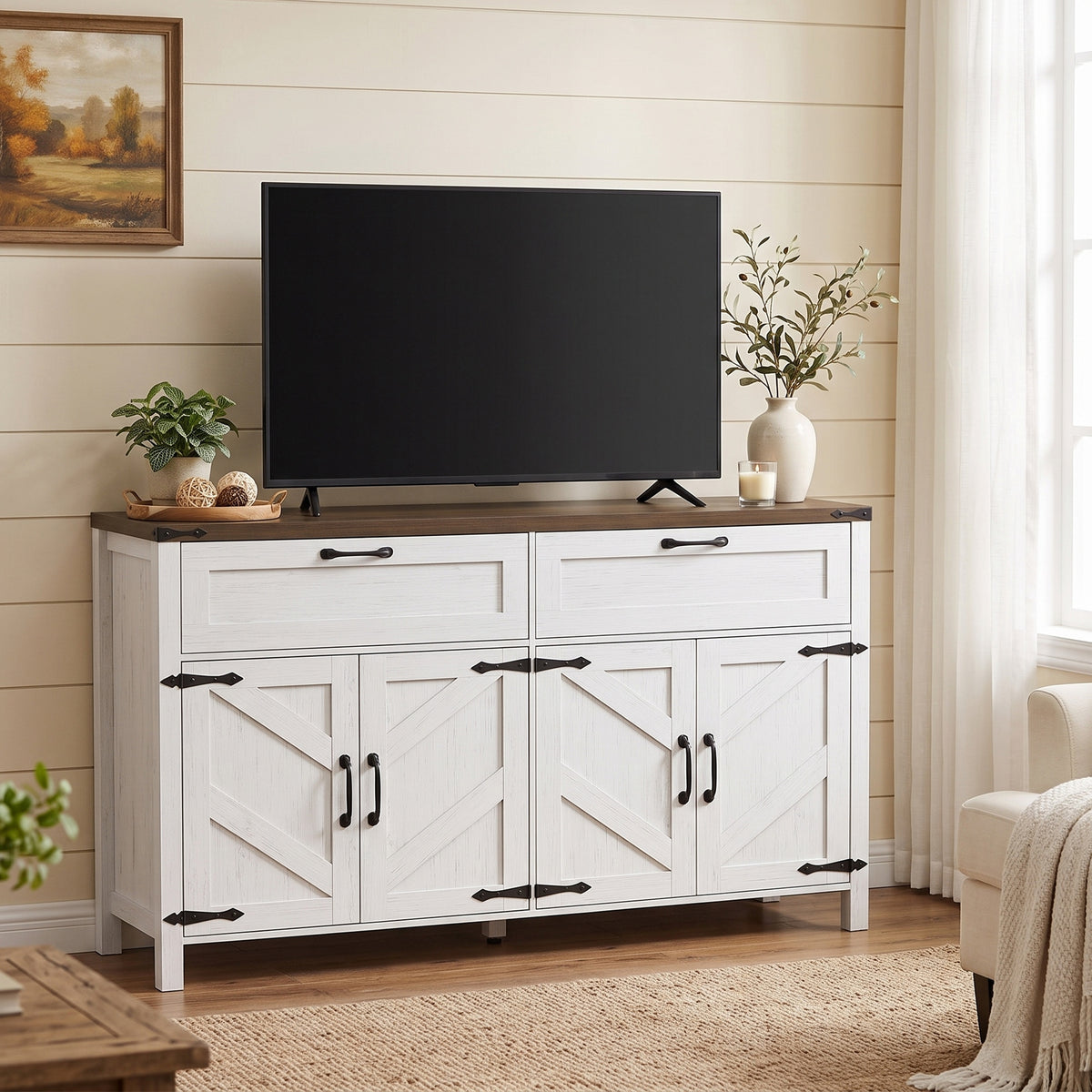 Farmhouse Sideboard Buffet Cabinet – 55"W x 32"H